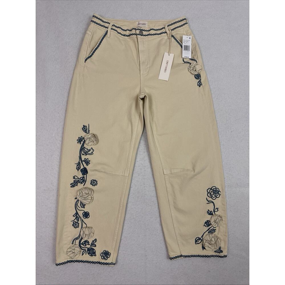 Driftwood Barbara Barrel Jeans Womens 28 Cream Ravishing Rosettes NWT Floral - Picture 3 of 15